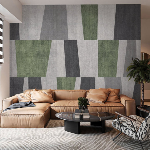 Green Gray Geometric Shapes Wall Mural AM126 - CostaCover - Peel and stick Removable Wallpaper - Abstract - abstract mural - abstract paint