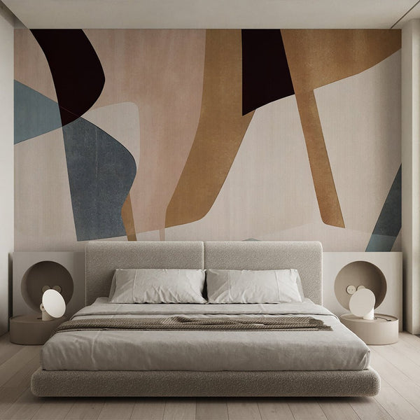 Beige Black Gray Shapes Wall Mural AM124 - CostaCover - Peel and stick Removable Wallpaper - Abstract - abstract mural - abstract paint