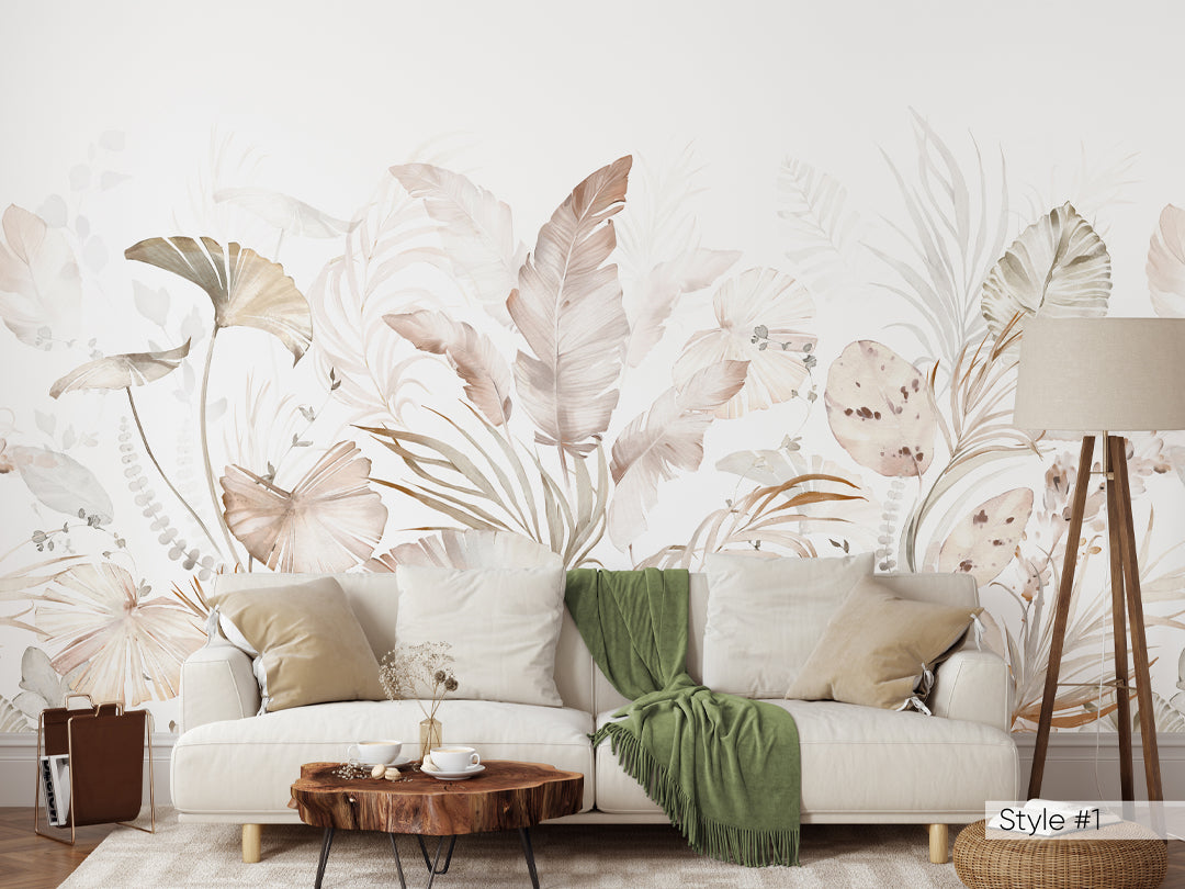 Tropical Pastel Palm Leaves Wall Mural WM017