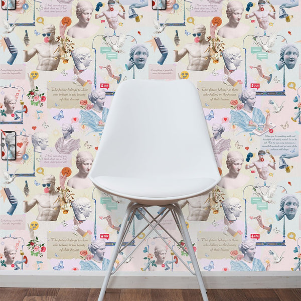 Motivation Quotes with Greek Statues Wallpaper CC296 - CostaCover - Peel and stick Removable Wallpaper - Abstract - abstract floral - abstract lines