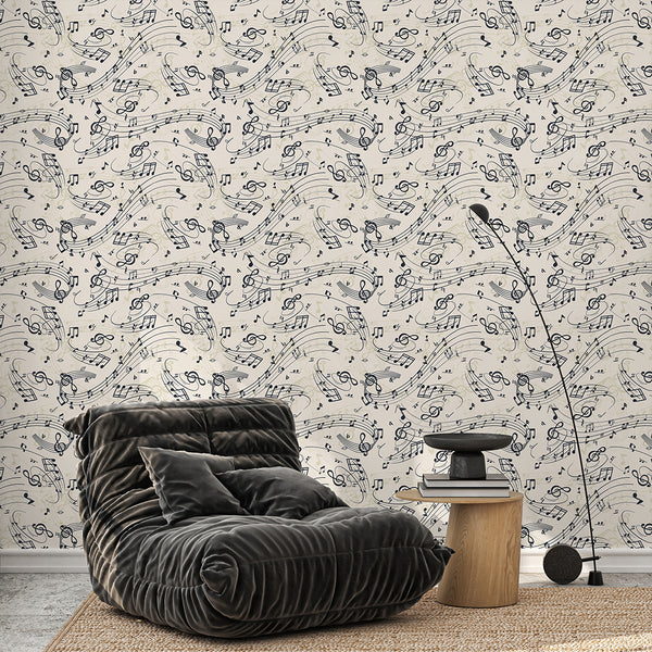 Beige Music Notes Wallpaper S133