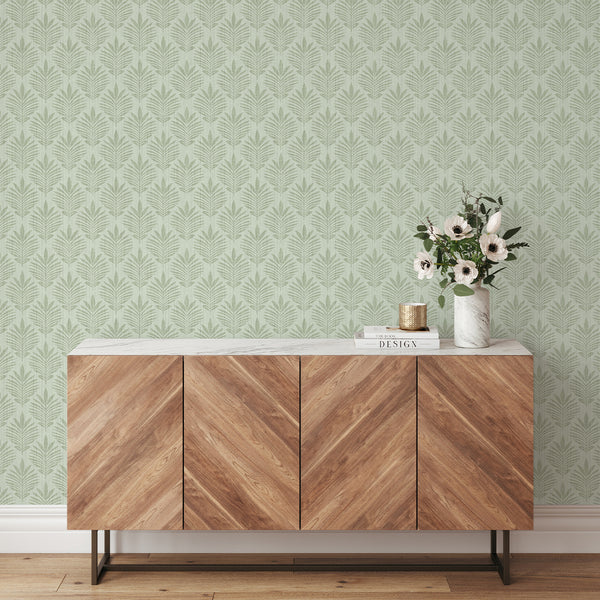 Sage Green Botanical Leaf Wallpaper L034