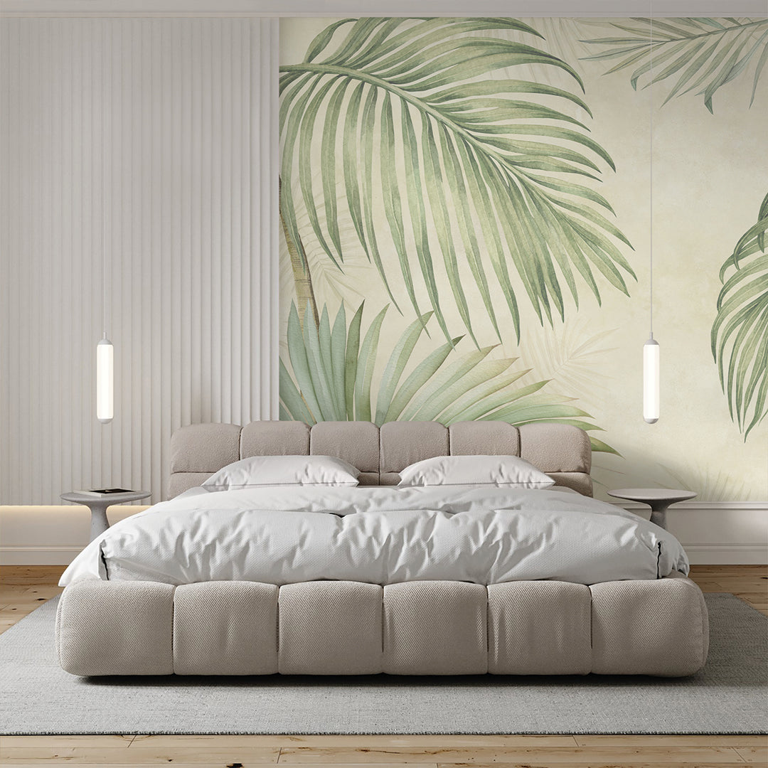 Beige Tropical Palm Leaf Wall Mural AM176