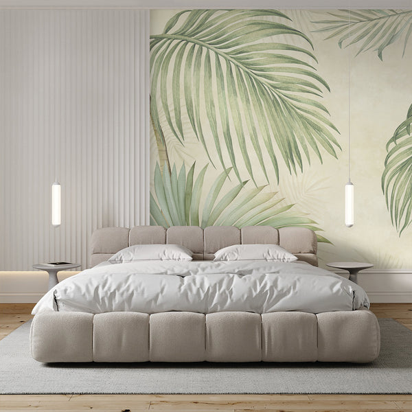 Beige Tropical Palm Leaf Wall Mural AM176