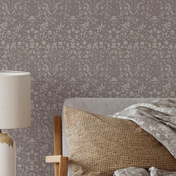Taupe Floral Toile Wallpaper CC367