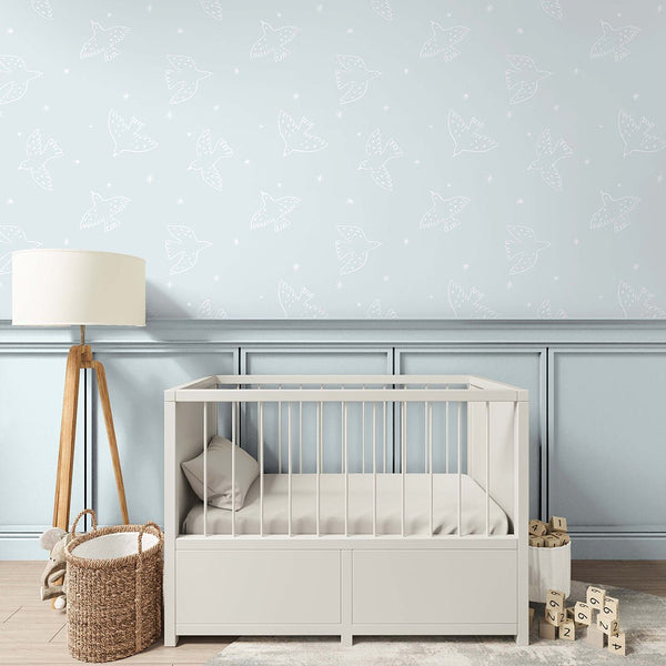 Light Blue White Birds Wallpaper S053 - CostaCover - Peel and stick Removable Wallpaper - abstract wall art - abstract wallpaper - accent wallpaper