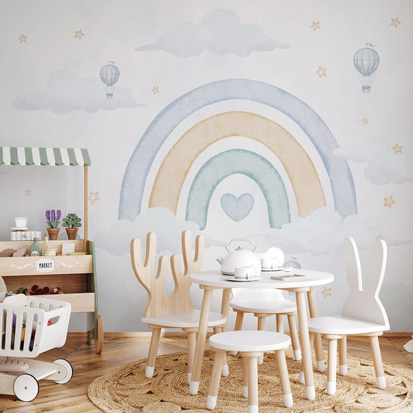 Pastel Blue Rainbow Wall Mural AM142 - CostaCover-Peel and stick Removable Wallpaper-accent wallpaper-adhesive wallpaper-baby bedroom