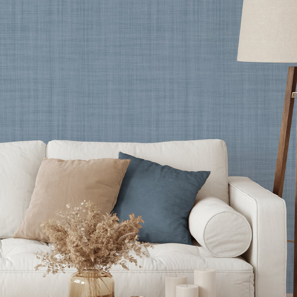 Dusty Blue Linen Texture Wallpaper L051