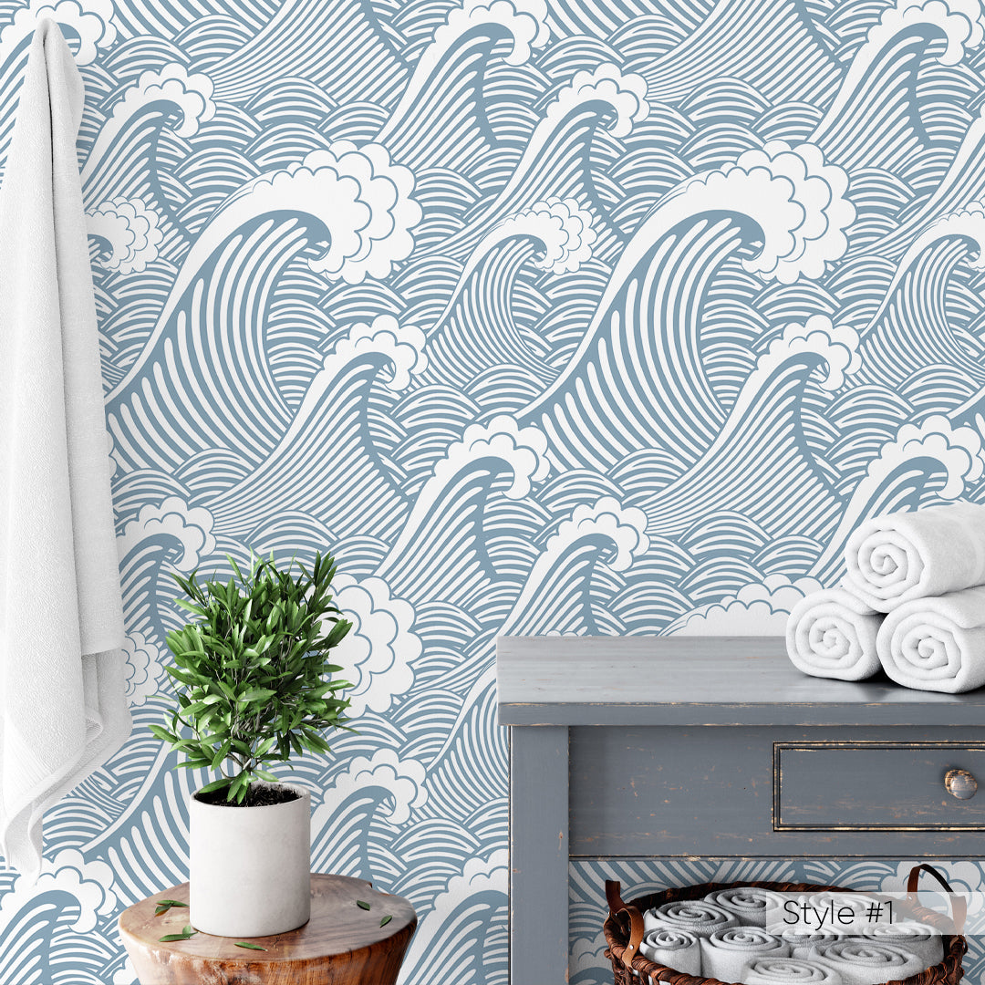 Blue Japanese Waves Wallpaper W002