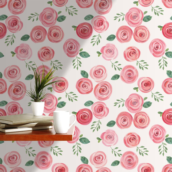 Red Pink Roses Wallpaper CC138 - CostaCover - Peel and stick Removable Wallpaper - adhesive wallpaper - Backsplash panels - bathroom wallpaper