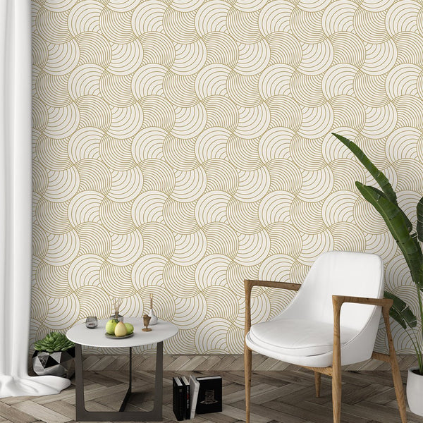 Abstract Beige Stripes Wallpaper CC157 - CostaCover - Peel and stick Removable Wallpaper - 70's style - Abstract - Abstract Beige Gold Stripes Waves Removable Wallpaper
