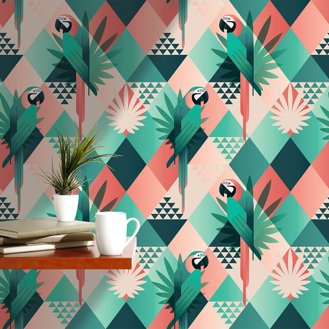 Palm Leaves & Parrots Wallpaper CC170