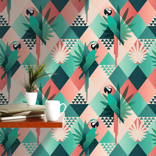 Palm Leaves & Parrots Wallpaper CC170 - CostaCover - Peel and stick Removable Wallpaper - Abstract - abstract wallpaper - adhesive wallpaper