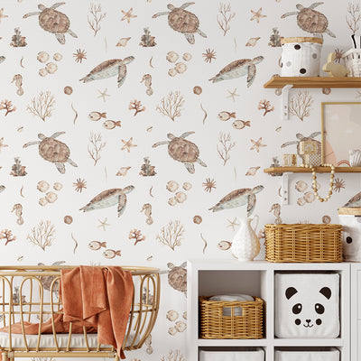 Beige Brown Turtles Wallpaper CC355