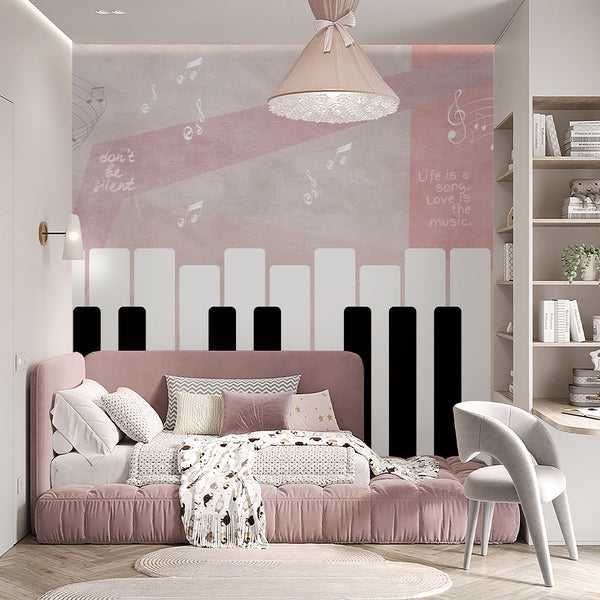 Pink Beige Piano Keys Wall Mural SM104
