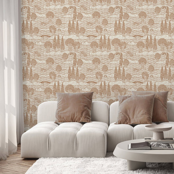 Beige Landscape Wallpaper CC351 - CostaCover - Peel and stick Removable Wallpaper - Abstract - abstract floral - abstract hills
