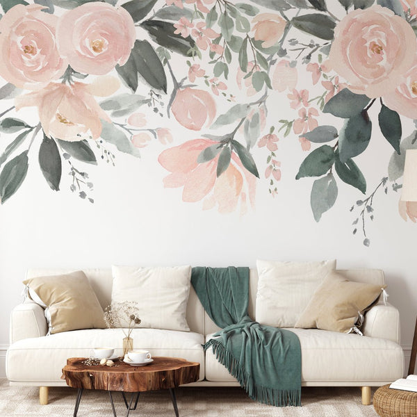 Watercolor Roses Wall Mural WM014 - CostaCover - Peel and stick Removable Wallpaper - adhesive wallpaper - bedroom wallpaper - botanical