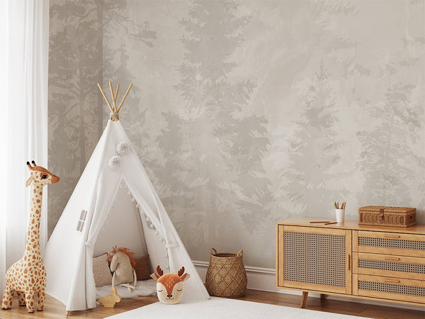 Beige Forest Nursery Wall Mural WM087 - CostaCover-Peel and stick Removable Wallpaper-accent wallpaper-adhesive wallpaper-bathroom wallpaper