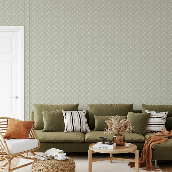 Sage Green Vintage Floral Wallpaper CC373