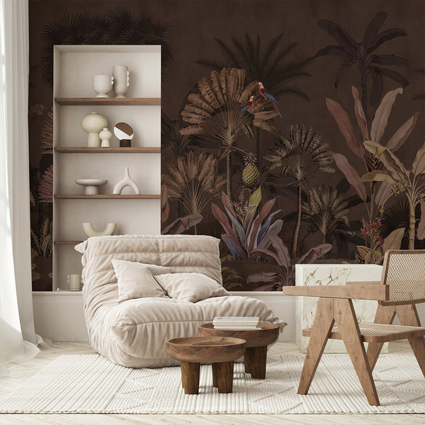 Dark Brown Tropical Jungle Wall Mural AM180