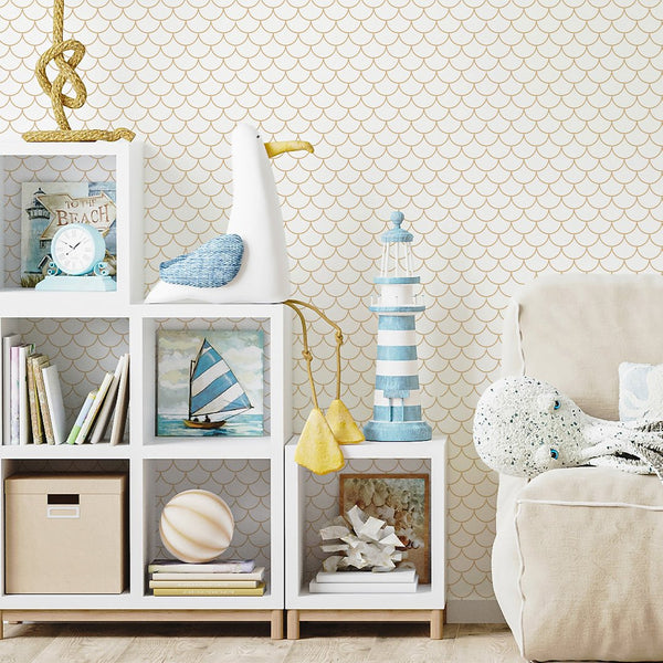 Sand Colored Fish Scales Wallpaper S097 - CostaCover - Peel and stick Removable Wallpaper - Abstract - abstract lines - abstract mural