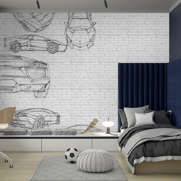 Car Sketch Art Wall Mural CCM191 - CostaCover - Peel and stick Removable Wallpaper - Abstract - abstract mural - abstract paint