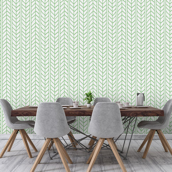 Green Herringbone Chevron Wallpaper CC130 - CostaCover - Peel and stick Removable Wallpaper - Backsplash panels - bathroom wallpaper - bedroom interior