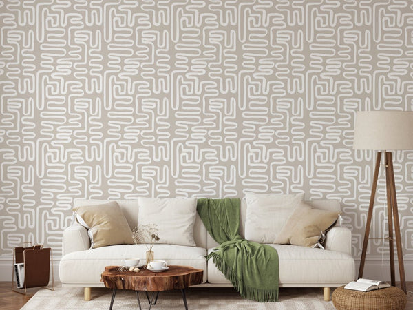 Beige White Boho Line Wallpaper W013 - CostaCover - Peel and stick Removable Wallpaper - Abstract - abstract lines - abstract wall art