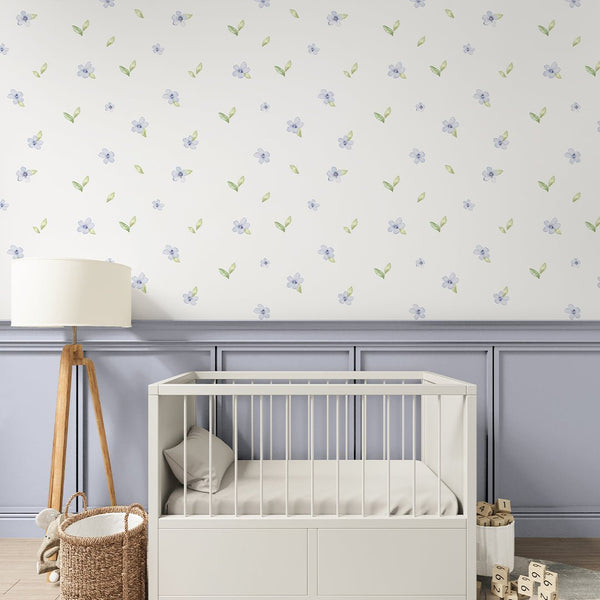 Blue Petite Flowers Wallpaper S066 - CostaCover - Peel and stick Removable Wallpaper - abstract floral - accent wallpaper - adhesive wallpaper