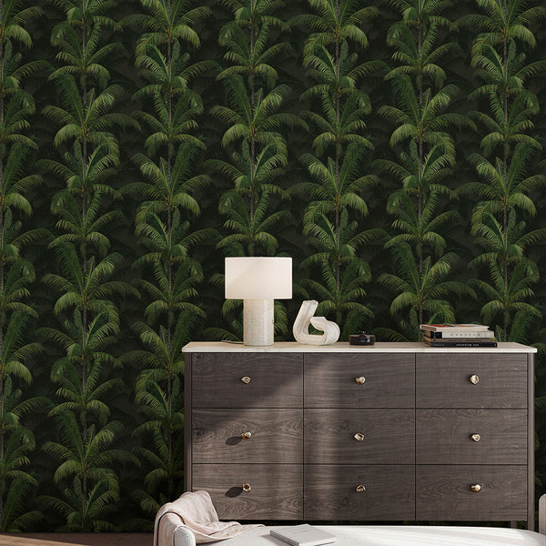 Dark Green Tropical Palm Wallpaper A137