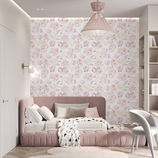 Pink Yellow Flower Bouquet Wallpaper S061 - CostaCover - Peel and stick Removable Wallpaper - abstract wallpaper - accent wallpaper - adhesive wallpaper