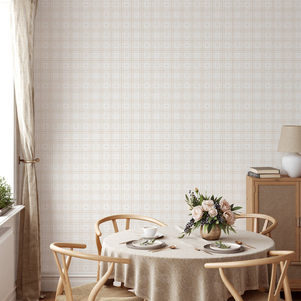 Beige Plaid Floral Wallpaper L145