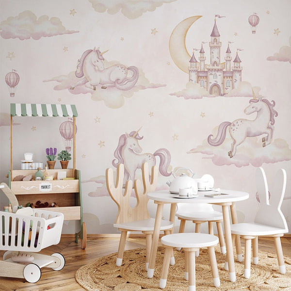 Dreamy Kingdom & Unicorn Wall Mural AM137 - CostaCover-Peel and stick Removable Wallpaper-accent wallpaper-adhesive wallpaper-baby bedroom