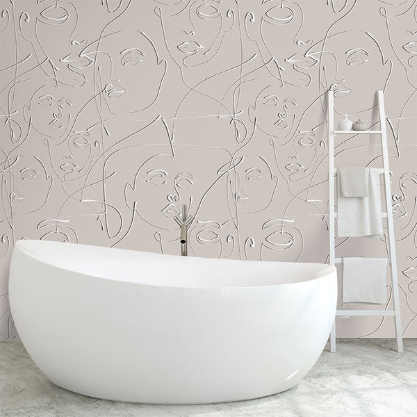 Neutral Beige Female Face Wallpaper CC292 - CostaCover - Peel and stick Removable Wallpaper - 3d wall murals - 3d wall painting - Abstract