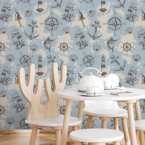 Blue Marine Map Wallpaper A089 - CostaCover-Peel and stick Removable Wallpaper-Abstract-abstract wall art-abstract wallpaper