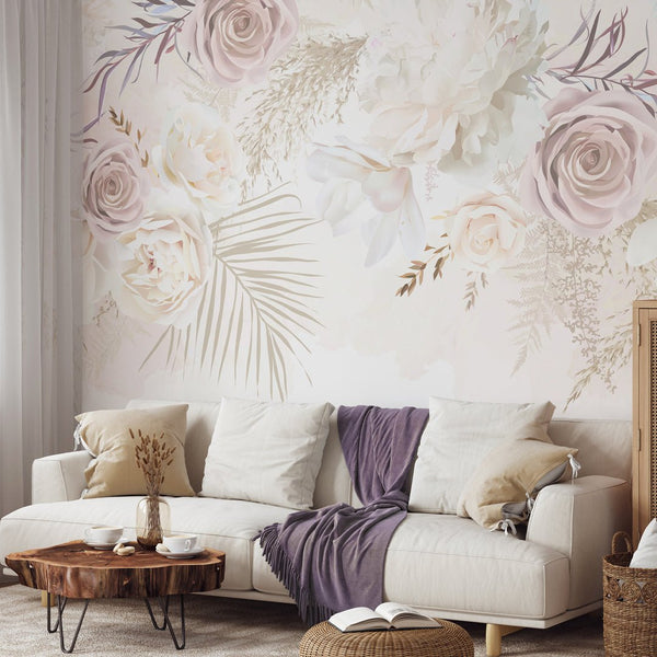 Nude Pink Floral Wall Mural WM009 - CostaCover - Peel and stick Removable Wallpaper - baby bedroom - bathroom wallpaper - bedroom interior