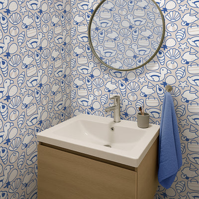 Blue Beige Beach Pattern Wallpaper S105