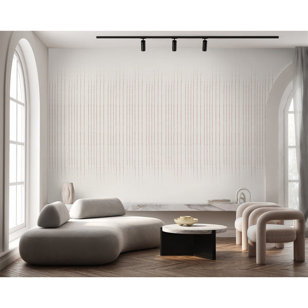 Dusty pink vertical stripe wall mural with a subtle woven texture, perfect for renters and decorators looking for temporary style upgrades.