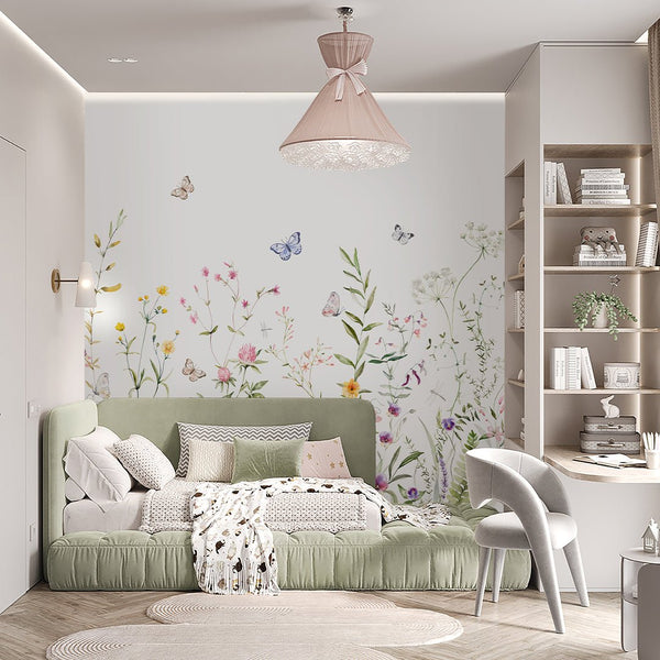 Colored Wildflowers Field Wall Mural SM043 - CostaCover - Peel and stick Removable Wallpaper - accent wallpaper - adhesive wallpaper - baby bedroom