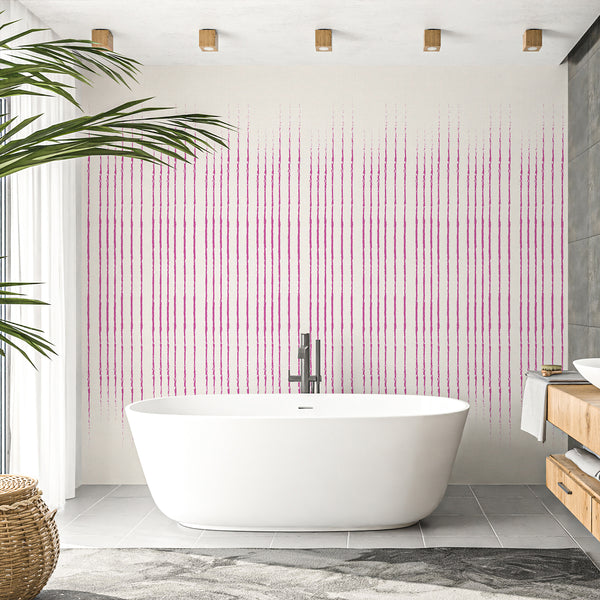 Detail of distressed pink-magenta stripes with hand-drawn irregularities on a subtle canvas-like texture, perfect for creating a vibrant focal point in a bedroom or study.