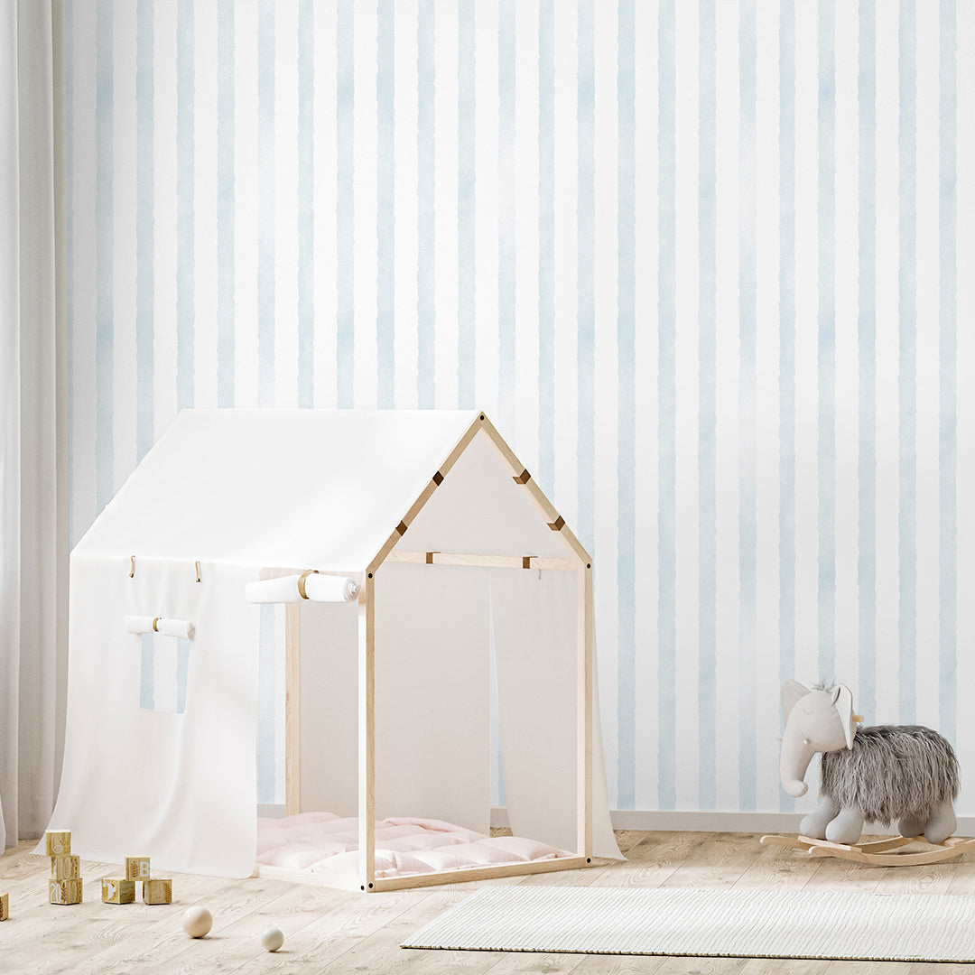 Blue Watercolor Stripes Wallpaper A060