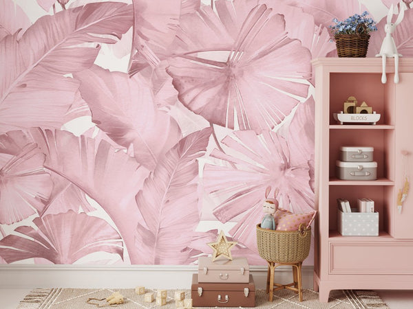 Pink Banana Leaves Wall Mural WM020 - CostaCover - Peel and stick Removable Wallpaper - adhesive wallpaper - banana leaves - Banana leaves wallpaper