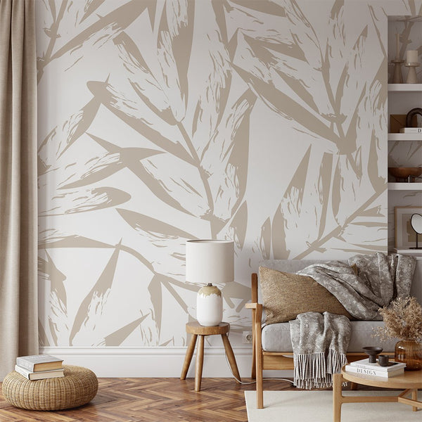 Beige Palm Leaves Grasscloth Wall Mural CG015 - CostaCover - Traditional Wallpaper - abstract wallpaper - bathroom wallpaper - bedroom wallpaper