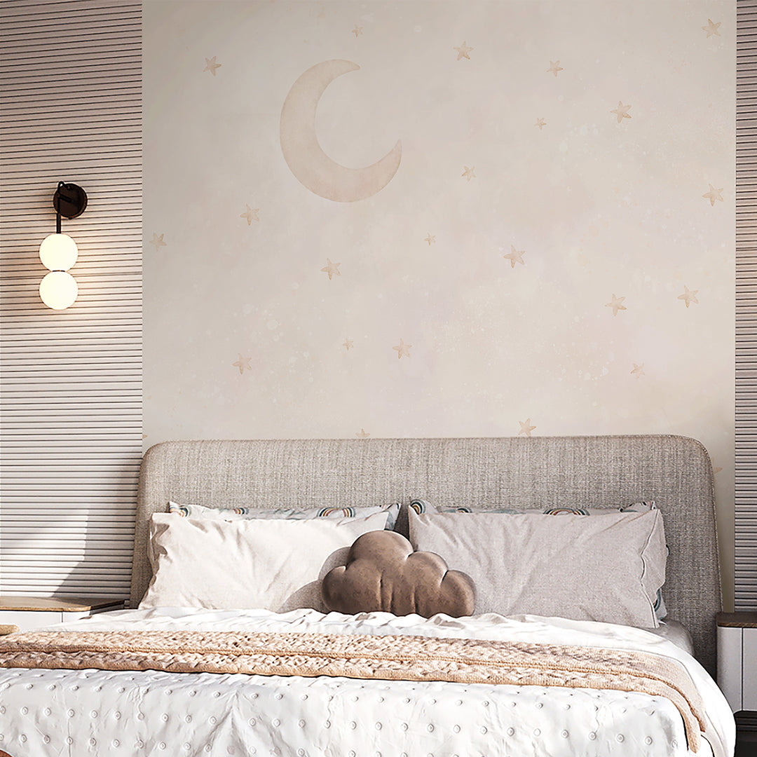 Beige Moon & Stars Wall Mural SM073