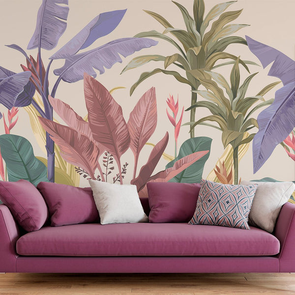 Colorful Tropical Banana Leaves Wall Mural CCM138 - CostaCover - Peel and stick Removable Wallpaper - banana leaves - Banana leaves wallpaper - botanical