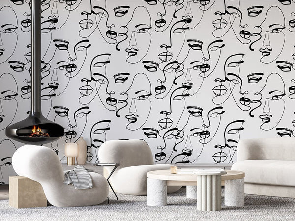 Black & White Female Faces Wallpaper A007 - CostaCover - Peel and stick Removable Wallpaper - about walls - Abstract - abstract lines