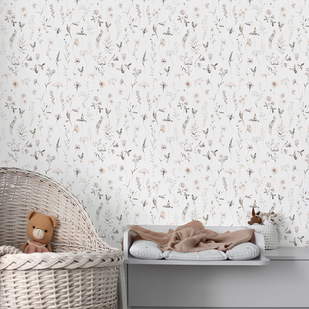 Tiny Neutral Wildflowers Wallpaper S064
