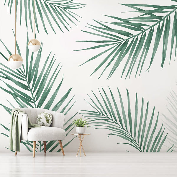 Green Palm Leaves Wall Mural WM101 - CostaCover - Peel and stick Removable Wallpaper - accent wallpaper - adhesive wallpaper - bathroom wallpaper