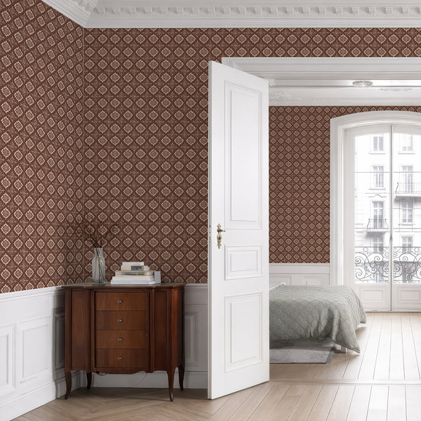 Terracotta Damask Medallion Wallpaper L083
