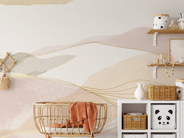 Pink & Gold Mountains Wall Mural CCM136 - CostaCover - Peel and stick Removable Wallpaper - Abstract - abstract mountains - abstract wall art